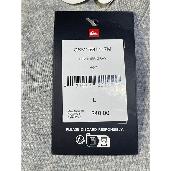 Quiksilver Mens Large T-Shirt Kauai Heather Gray Logo Print Cotton Crew Neck - Picture 14 of 15